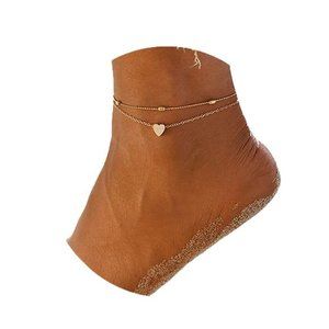 Layered Anklets Women Heart Gold Ankle Bracelet Charm Beaded Dainty Foot Jewelry